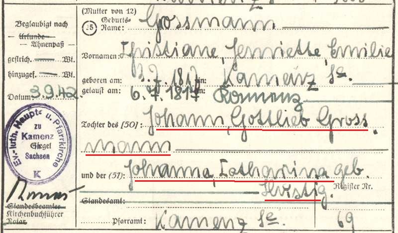 Familienforschung Grossmann/ Hustig, Kamenz in Sachsen.