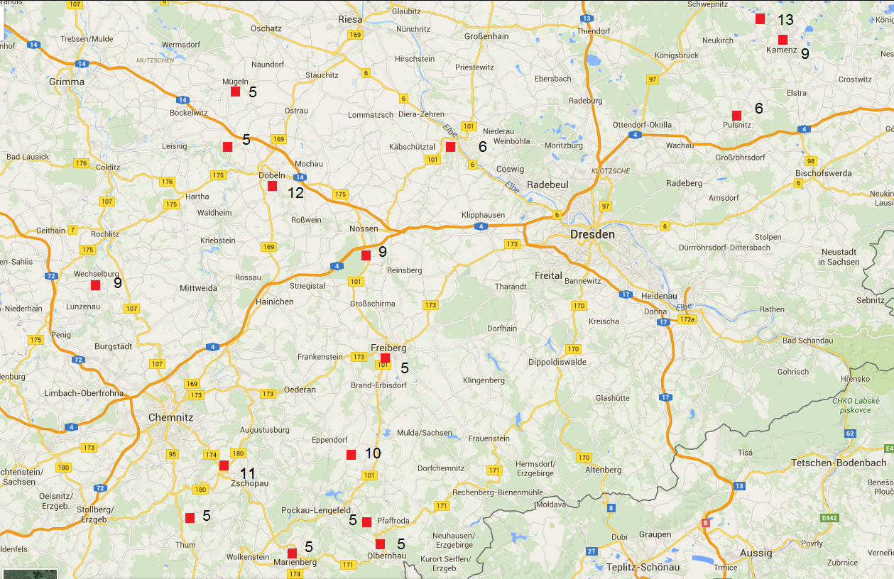 Familienchronik Richter-Müller: Haupt-Siedlungsorte der Familie in Sachsen.